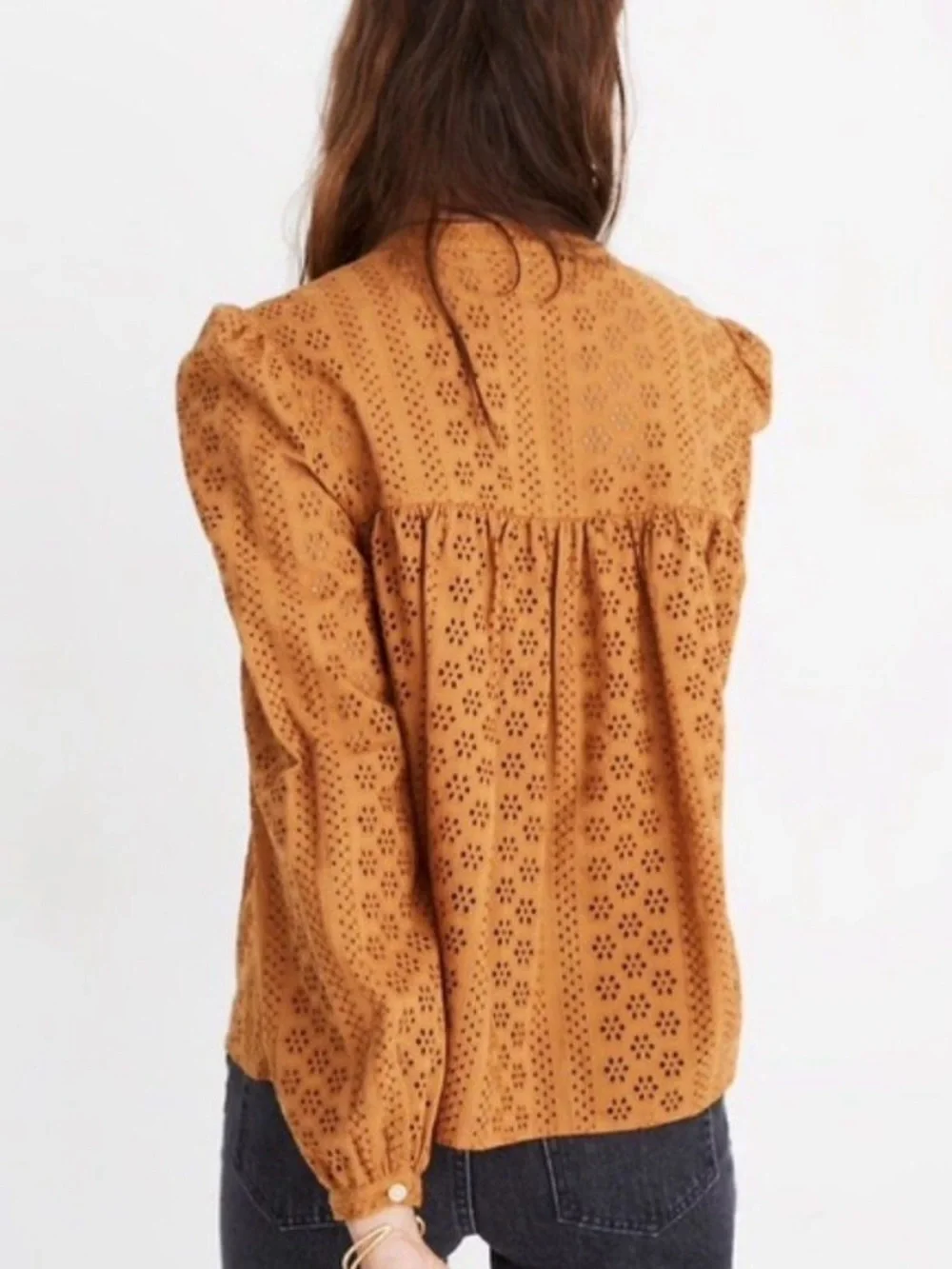 NWT Madewell Eyelet Double-Tie Blouse Carrot Cake Size S